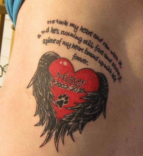 pet memorial tattoo | he took my heart and ran with it and he s running still fast and ... Dog Tattoo Ideas Memorial Golden Retriever, Pet Memory Tattoos, Tattoo Dog Memorial, Paw Print Tattoos, Golden Tattoo, Pet Memorial Tattoo, In Loving Memory Tattoos, Memorial Tattoo Ideas, Memory Tattoos