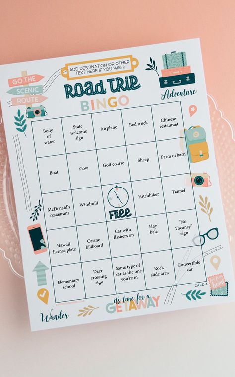 FILLABLE Road Trip/Travel Bingo Template Car Bingo, Travel Bingo, Custom Bingo Cards, Bingo Card Generator, Road Trip Bingo, Free Printable Bingo Cards, Free Bingo Cards, Vacation Games, Rock Sign