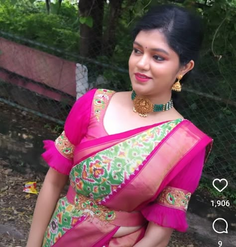 Georget Saree Blouse Designs, Pochampally Blouse Designs Work, Pochampally Sarees Blouse Designs, Blouse Models For Fancy Sarees, Blouse Hands Models Latest, Pattu Blouse Design Models, Blouse Maggam Work, Lace Blouse Design, Latest Bridal Blouse Designs