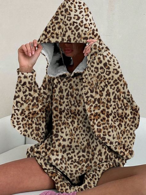 Full Print Leopard Pattern Hoodie, Ideal For Autumn/Winter White Casual  Long Sleeve Knitted Fabric Leopard Print,Textured Pattern Pullovers Slight Stretch  Women Clothing, size features are:Bust: ,Length: ,Sleeve Length: Leopard Hoodie, Hand Painted Denim Jacket, Painted Denim Jacket, Painted Denim, Women Midi, Elegant Dresses Long, Leopard Pattern, White Casual, Womens Midi Dresses