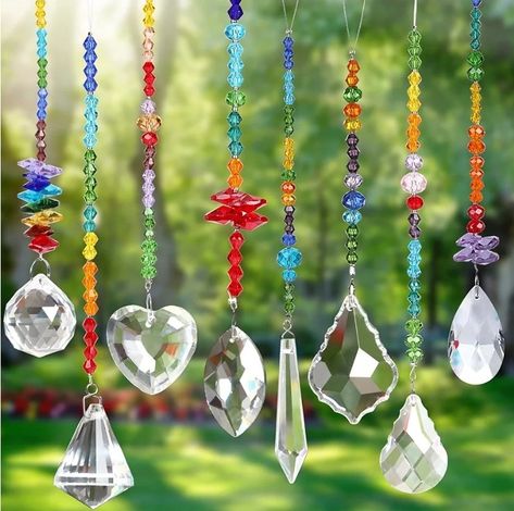 Bead Suncatcher Diy, Bead Suncatcher, Suncatcher Diy, Crystals Beads, Chakra Pendant, Garden Christmas, Hanging Crystals, Rainbow Maker, Beads Chain