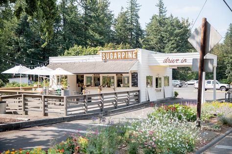 Schoolhouse Spaces: Sugarpine Drive-In Troutdale Oregon, Bbq Pulled Pork Sandwiches, Craft Coffee, Factory Lighting, Community Park, Columbia River Gorge, Drive Thru, Outdoor Sconces, Columbia River