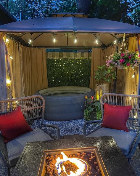 Small Backyard Oasis Ideas on a Budget - 5 Tips To Create Your Oasis! - Thrifty NW Mom Fire Pit And Hot Tub Ideas Backyard, Backyard Privacy Ideas On A Budget, Hot Tub Patio Ideas On A Budget, Small Backyard Oasis Ideas, Inflatable Hot Tub Ideas Backyard, Tiny Backyard Ideas, Small Backyard Oasis, Small Outdoor Area, Intex Hot Tub