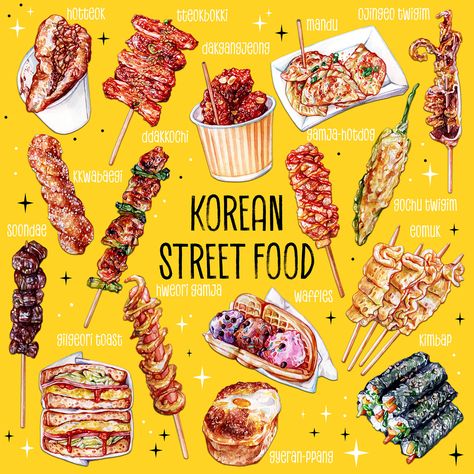 Korean Street Food on Behance Korean Street Food Stall, Korean Food Logo, Korean Food Truck, Street Food Illustration, Korea Street Food, Korean Vibe, Food References, Bbq Food Truck, Street Food Design