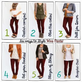 Tutor My Style: Six Ways to Style! {Wine Pants!} Wine Colored Pants Outfit Work, What To Wear With Wine Colored Pants, Wine Pants Outfit Work, Wine Red Pants Outfit, How To Style Burgundy Pants, Wine Pants Outfit, Maroon Pants Outfit Work, Wine Colored Pants Outfit, Burgundy Pants Outfit Work