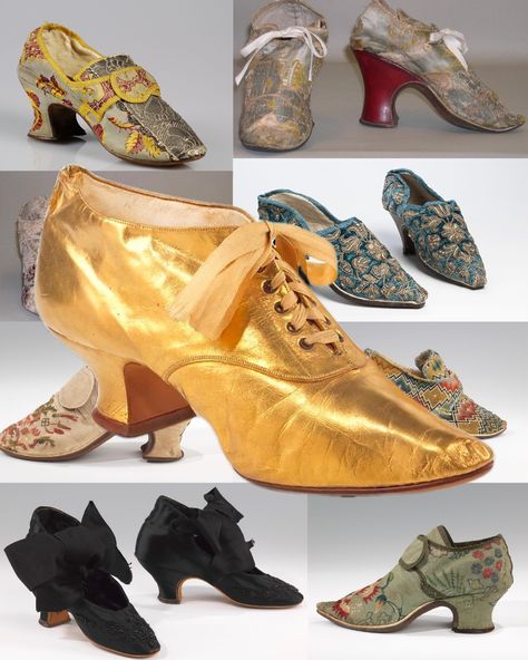 Historical Fashion Friday! In honor of the release of Forging Golden Slippers, I figured today's historical fashion post should focus on shoes. Can you believe that the gold shoe on top is from 1891? The rest are a range from the 18th and 19th centuries. . . . #historicalfashionfriday #1890sfashion #historicalfashion #worldbuilding #gaslampfantasy #fantasyromance 18th Century Shoes, Gold Shoe, Century Shoes, 1890s Fashion, Fashion Friday, Gold Shoes, Fantasy Romance, Historical Fashion, The Gold