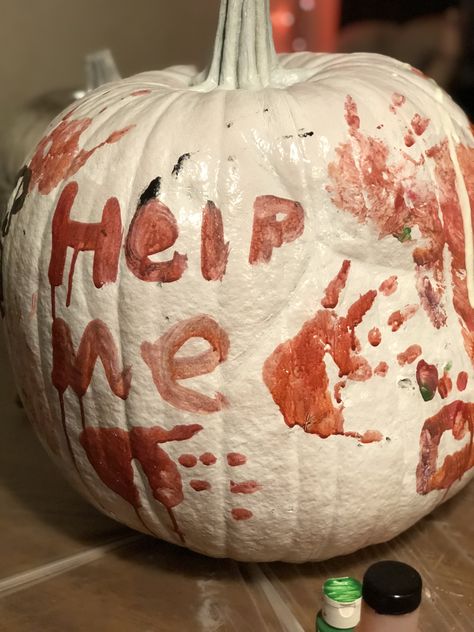 Painted Horror themed Pumpkin Halloween Painted Pumpkin, Spooky Pumpkin Painting, Spooky Pumpkin Painting Ideas, Halloween Pumpkin Painting Ideas, Halloween Pumpkin Painting, Painted Pumpkin Ideas, Halloween Pumpkin Crafts, Creative Pumpkin Painting, Traditional Halloween