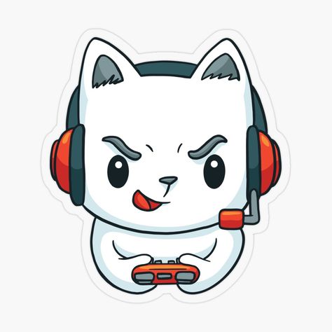 Get my art printed on awesome products. Support me at Redbubble #RBandME: https://www.redbubble.com/i/sticker/Gamer-Kitten-Cute-Cool-Funny-Gaming-Cat-by-funnylifeusa/47452899.O9UDB?asc=u Gamer Cat, Kitten Drawing, Video Game Shop, Video Game Posters, Chibi Anime Kawaii, Cute Small Tattoos, Kitten Gif, Cover Art Design, Video Gamer