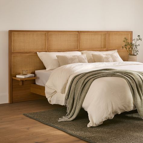 Olalla Oak King Headboard Natural Wood Master Bed, Bed Under Small Window, Elegant Hotel Bedroom, Neutral Mid Century Bedroom, Bedroom European Style, Citizenry Bedroom, White Oak Bed Frame, Serene Master Bedrooms Decor, Tv In Front Of Bed