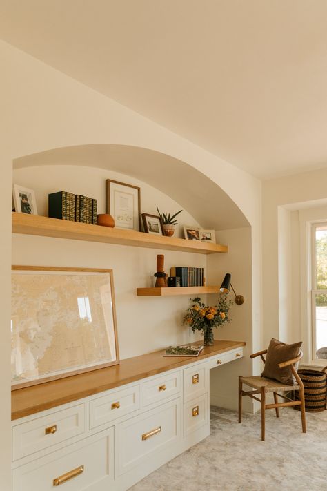 Chateau Margaux - Beach Style - Home Office - Minneapolis - by Emily Pueringer Design Studio | Houzz Hexagon Terracotta Tile Floor, Hexagon Terracotta Tile, Office Alcove, Terracotta Tile Floor, What Is Interior Design, Aesthetic Interior Design, Living Room Built Ins, Terracotta Tile, Spanish Modern