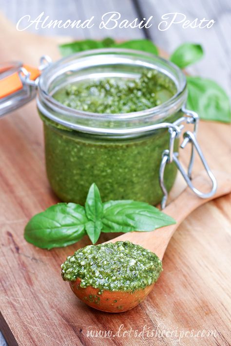 Pesto With Almonds, Almond Pesto, Cilantro Pesto, Homemade Pesto, Pesto Recipe, Pesto Sauce, Basil Pesto, In A Jar, Summer Recipes