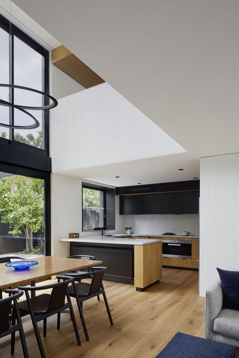 Gallery of South Yarra Void House / Andrew Child Architect - 14 Scandinavian Flooring, Desain Pantry, Light Hardwood Floors, Double Height, Melbourne House, Dining Room Chair, Contemporary Living Spaces, Elegant Homes, Modern Dining Room