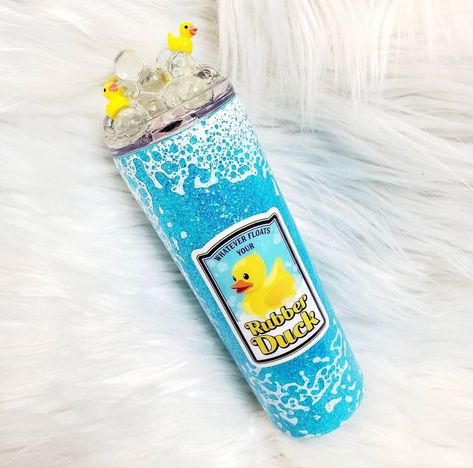 Yellow Tumbler Ideas, Blue And Yellow Glitter Tumbler, Duck Hunting Tumbler, Dog Glitter Tumbler, Rubber Duck Tumbler, Rubber Ducks, Glitter Tumblers, Rubber Ducky, Rubber Duck