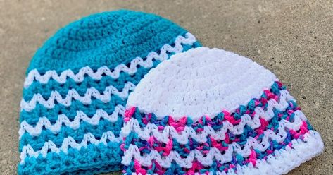 The v-stitch stripes beanie has zigzag stripes around the hat. Perfect hat pattern for variegated or solid colored yarn. Crochet Chevron Hat Pattern Free, V Stitch Crochet Hat Pattern Free, Chevron Stitch Crochet, Stitch Crochet Hat, Crochet Bun Hat, V Stitch Crochet, Crochet Chevron, Crochet Mask, Hat Patterns Free