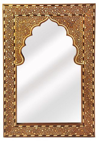 Lorena Bone-Inlay Wall Mirror, Brown - Statement-Making Mirrors - Week 14 - Sales Events 2018 | One Kings Lane Rectangular Wall Mirror, Botanical Design, Living Room Hallway, Islamic Design, Bone Inlay, Rectangular Mirror, Islamic Wall Art, Framed Mirror Wall, Bone Carving