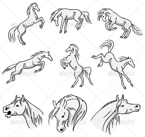 Collection of Rearing, Bucking and Jumping Horses Bronco Tattoo, Hunting Drawings, Zodiac Illustration, Jumping Horses, Horse Rearing, Construction Business Cards, Horse Quilt, High Horse, Western Tattoos