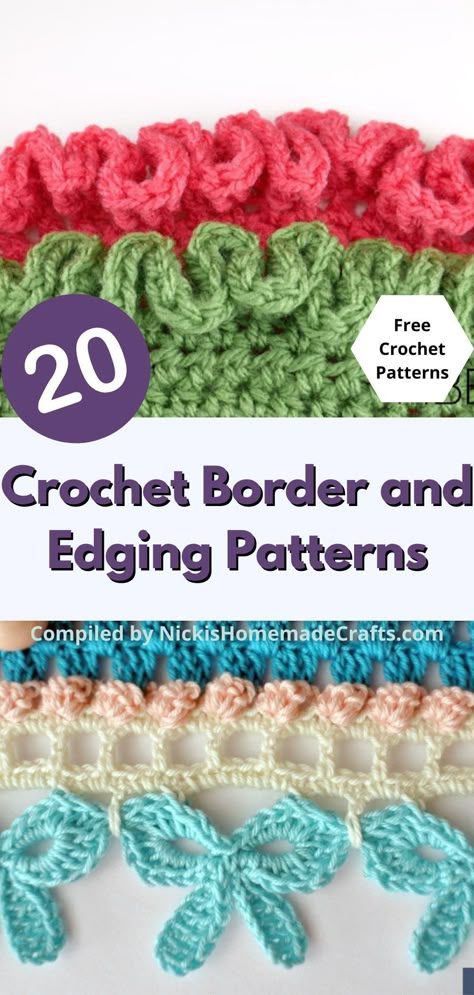 Incredible Border Crochet Patterns. This is a collection of 20 free beautiful and unique crochet borders and edging patterns. Crochet Lacy Edgings, Edging Patterns Crochet, Shawl Borders Crochet, Crocheting Edging And Borders, Crochet Bubble Border, Crochet Shawl Border Pattern, Crochet Lace Border Pattern Free, Shell Crochet Border Pattern, Wide Crochet Border