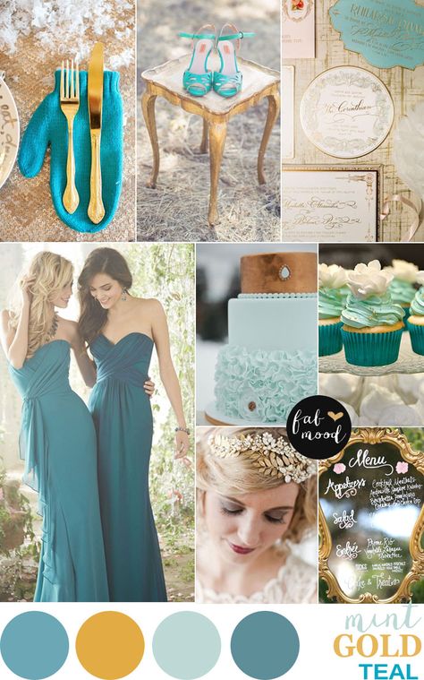 For some elegant bride out there - Gold mint and teal wedding | fabmood.com | read more : http://www.fabmood.com/gold-mint-and-teal-wedding-palette-vintage-hint/ Teal Wedding Colors Schemes, Teal Gold Wedding, Mint Gold Weddings, Mint Palette, Wedding Teal, Teal Wedding Colors, Elegant Colours, Elegant Wedding Themes, Gold Wedding Colors