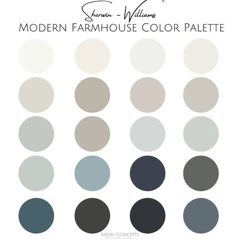 Sherwin Williams Modern Farmhouse Color Palette Professional | Etsy Modern Farmhouse Color Palette, Interior Paint Color Palette, Color Palette For Home, House Color Palette, Modern Farmhouse Paint Colors, Farmhouse Color Palette, Farmhouse Color Scheme, Interior Paint Palettes, Farmhouse Color