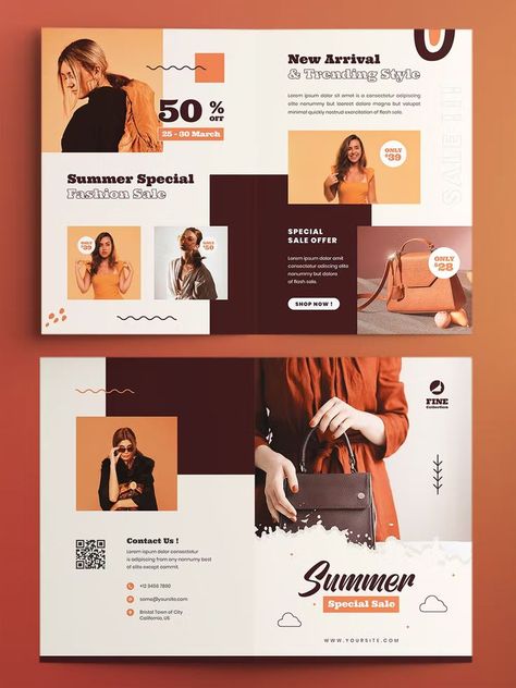 Summer Fashion Sale Bifold Brochure Template AI, EPS, PSD Food Business Card, Graphic Design Posters Layout, Brochure Design Creative, Diy Photo Book, Joker Iphone Wallpaper, Graphic Design Brochure, Bi Fold Brochure, Poster Layout, Trifold Brochure