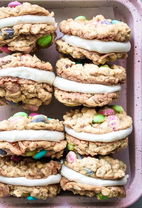 M&m Cookie Sandwiches, Monster Cookie Sandwiches, Loaded Cookies, Cookie Sandwich Recipes, Cookie Sandwich, Monster Cookie, Cookie Sandwiches, Oatmeal Cookie, Sandwich Cookies