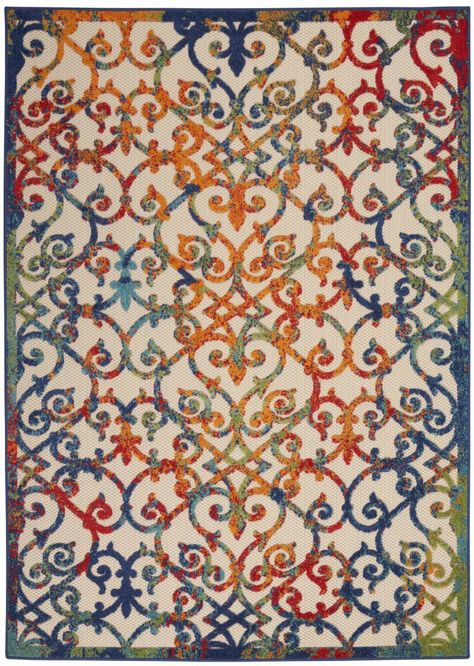 Aloha ALH21 Multi Rug Contemporary Trellis, Persian Decor, Colorful Centerpieces, Coastal Area Rugs, Nourison Rugs, Trellis Rug, Outdoor Runner Rug, Blue Florals, Indoor Outdoor Rug