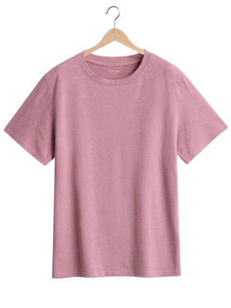 Dusty Pink Casual  Short Sleeve Cotton Plain  Embellished Slight Stretch Summer Women Tops, Blouses & Tee Plain Tee Shirts, Berlin Design, Pinterest Outfits, Work Looks, Women T Shirts, Working Together, Fashion Story, Pink Shirt, Women Tops