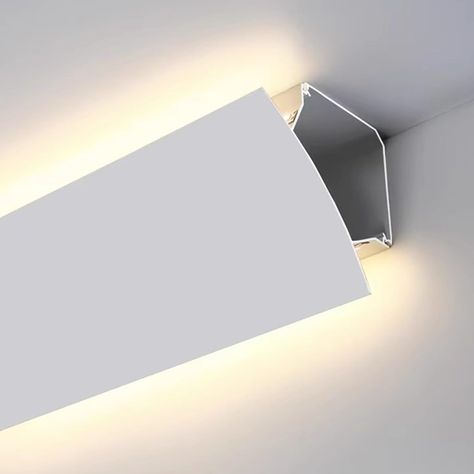 PRICES MAY VARY. ✅ Quality Aluminum Material --- LED channel skirting is made of durable and high quality aluminum material, unlike yellowed and cracked traditional plasterline. The aluminum light cover is no rust, no paint peeling with long life. ✅ Decorative Background Lighting --- The LED strip hide in the channel, special hidden structure paired scattering soft light easily, creating a cozy atmosphere in home. ✅ Surface-Mounted Installation --- No need to cut slots or suspend a ceiling, dire Skirting Board Lighting, Living Room Indirect Lighting, Ceiling Strip Lighting Ideas, Long Wall Lights, Led Crown Molding, Indirect Ceiling Lighting, Angled Ceiling Lighting, Crown Molding With Lights, Basement Ceiling Lights