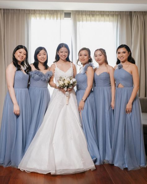 Secondary Sponsors Gown Style, Bridesmaid Dusty Blue, Wedding Color Schemes Blue, Wedding Dress Illustrations, Bridesmaid Outfits, Bridesmaid Ideas, Dress Illustration, Palette Inspiration, Gown Style