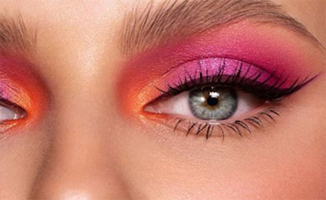 Pink And Peach Eyeshadow, Orange Carnival Makeup, Pink Orange Eye Makeup, Bright Pink Makeup Looks, Revolution Birds Of Paradise Looks, Pink And Orange Eye Makeup, Bright Makeup Looks Eyeshadows, Pink And Orange Eyeshadow Looks, Bright Pink Eyeshadow Looks