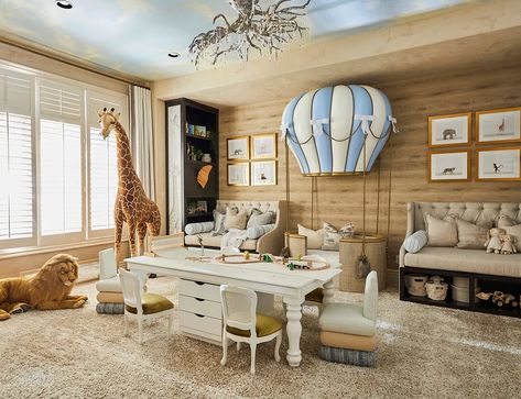 Child Friendly Living Room, Safari Playroom, Wood Plank Wallpaper, Safari Theme Nursery, Playroom Design, Built In Seating, Built In Bookcase, Child Friendly, Toddler Room