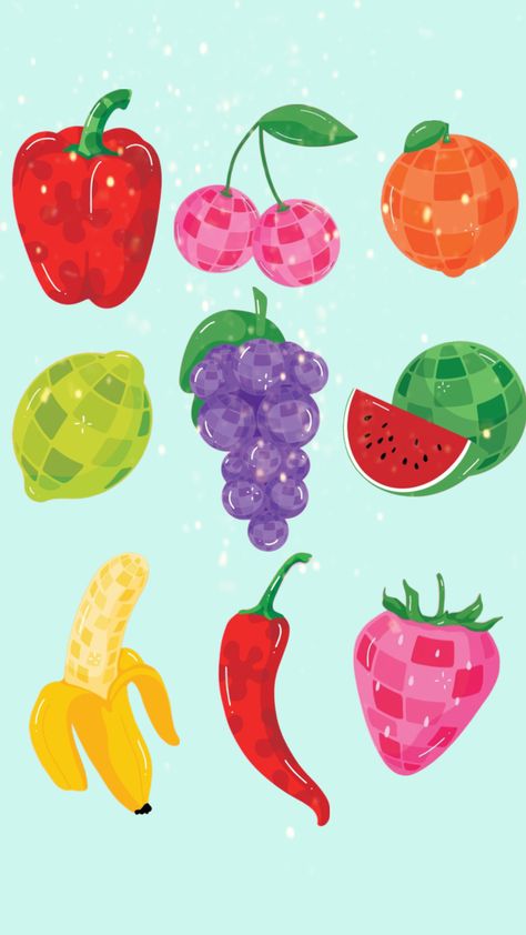 #discoball #fruit #preppy #vibes #love Disco Ball Fruit Art, Disco Fruit Painting, Disco Fruit Art, Funky Fruit Art, Cute Fruit Art, Disco Ball Fruit, Funky Canvas Painting Ideas, Fruit Aesthetic Art, Fruit Iphone Wallpaper