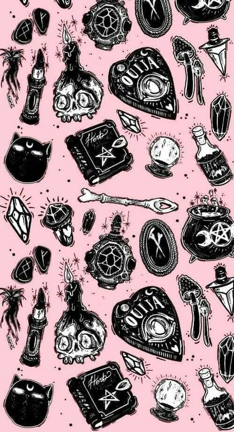 Witch Image, Halloween Wallpaper, Pink Wallpaper, Pink Background, Witch, Black And White, Iphone, Halloween, Drawings