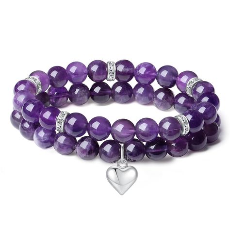 PRICES MAY VARY. Unique Heart Crystal Bracelet: Heart-shaped gems have romantic qualities and are often used by people to express their love. This amethyst bracelet purple jewelry with design, fashion, simple, elegant, can adapt to different clothing collocation, in different occasions can be worn. Healing Effect: This healing crystal bracelet is made of natural purple amethyst, amethyst represents spirituality and focus, helping to elevate one's spiritual level and improve concentration. The en Light Purple Bracelet, Purple Bracelets, Gem Bracelets, Bracelets Purple, Purple Crystal Bracelet, Simple Beaded Bracelets, Crystals Bracelets, Amethyst Crystal Bracelet, Women Healing