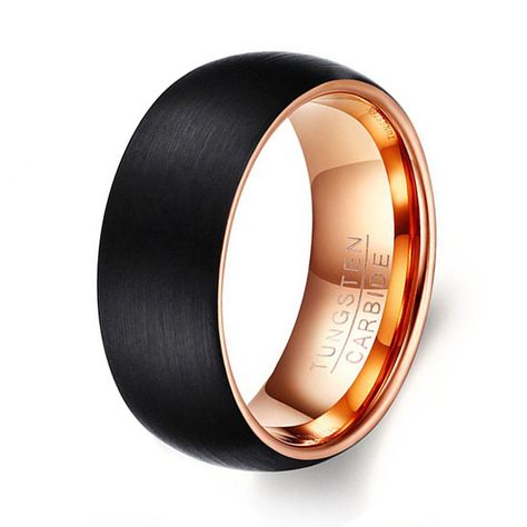 Vintage Black Jewelry Men's 8mm Tungsten Carbide Ring Rose Inside Wedding Band Promise Ring Black And Gold Wedding Band, Womens Wedding Rings, Gold Wedding Band Women, Pre Engagement, Commitment Rings, Rose Gold Tungsten, Marriage Ring, Tungsten Mens Rings, Blood Diamond