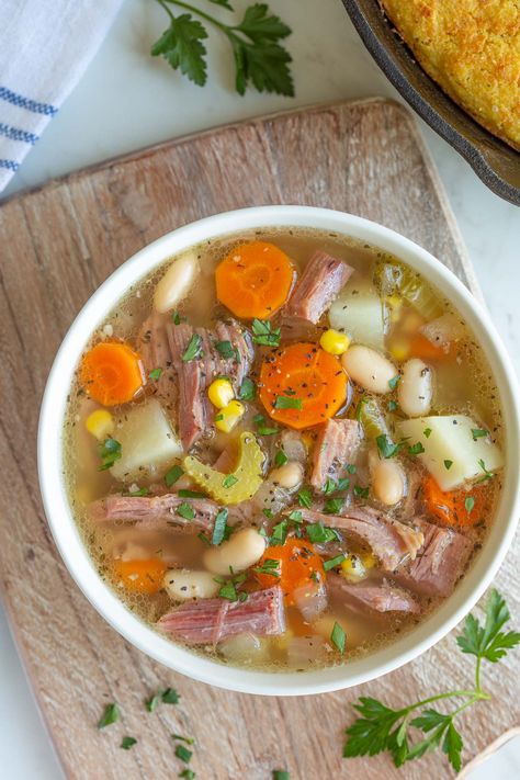 This hearty and comforting Slow Cooker Ham Bone Soup is a perfect way to use leftover holiday ham using staple pantry and fridge ingredients!