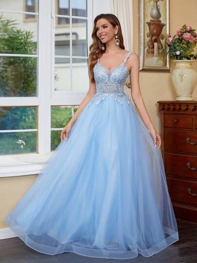 Cinderella Prom Dress, Poofy Prom Dresses, Homecoming Dresses For Teens, Birthday Dress Women, Light Blue Prom Dress, Ombre Prom Dresses, Glamour Vintage, Evening Dress Floor Length, Homecoming Dresses Long