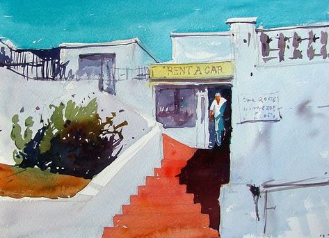 Paintings and sketches by Tim Wilmot Landscape Watercolour, St Cuthbert, Car Office, City Scene, Urban Sketchers, Rent A Car, Watercolor Artist, Watercolor Landscape, Watercolor Painting