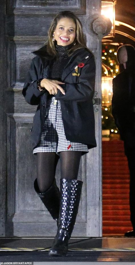 Event: Emma Weymouth, 33, looked in high spirits as she helped to open the annual Festival... Emma Weymouth, Festival Of Light, High Spirits, Black Pantyhose, Festival Lights, Hosiery, Tights, Festival, Celebrities