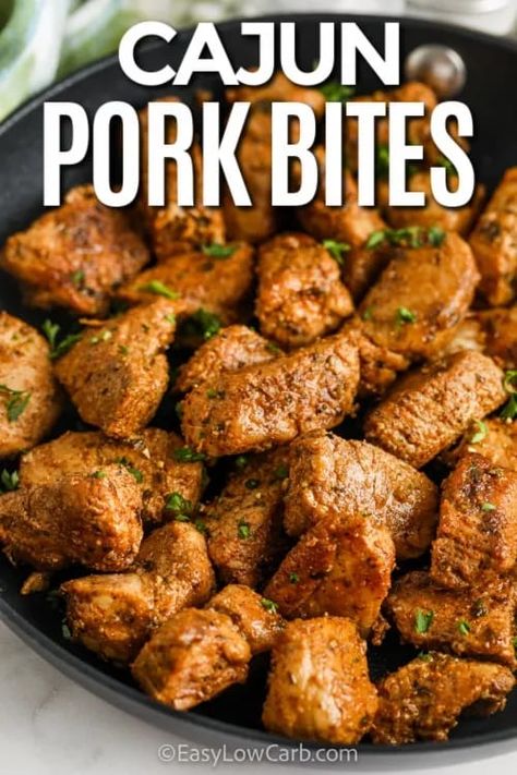 Cajun Pork Bites, Pork Chop Cube Recipes, Spicy Pork Loin Recipes, Diced Pork Belly Recipes, Fried Pork Bites Recipes, Pork Chop Appetizer, Keto Pork Stew Meat Recipes, Pork Tenderloin Appetizer Recipes, Dice Pork Recipes