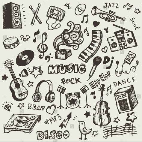 Music Doodles, Music Notes Drawing, Music Doodle, Notebook Doodles, Doodle Vector, Note Doodles, Graffiti Doodles, Doodle Pages, Music Drawings