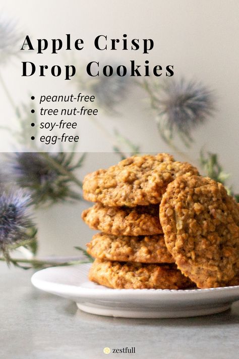 Apple Crisp Drop Cookies are peanut free, tree nut free, soy free, and egg free! Nut Free Cookies Recipes, Egg Free Cookies Recipes, Nut Free Cookies, Apple Cookie, Egg Free Cookies, Drop Cookie Recipes, Apple Sauce, Allergy Friendly Recipes, Drop Cookies