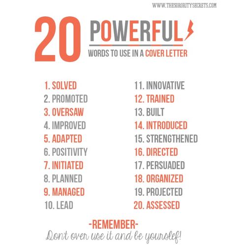 20 Powerful Words to use in a Cover Letter Cv Website, Effective Cover Letter, Letters Ideas, Cv Inspiration, Cover Letter Tips, Info Board, Job Info, Fashion Layout, Job Interview Tips