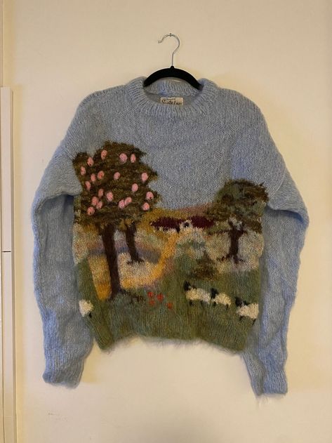 Susie Lee Vintage Mohair Sweater 1980s Country Scene 3 Cottagecore - Etsy Susie Lee Sweater, Vintage Sweaters 90s, Funky Sweaters, Vintage Knit Sweater, Kent England, Pullover Outfit, Vintage Sweater, Mohair Sweater, Mode Ootd