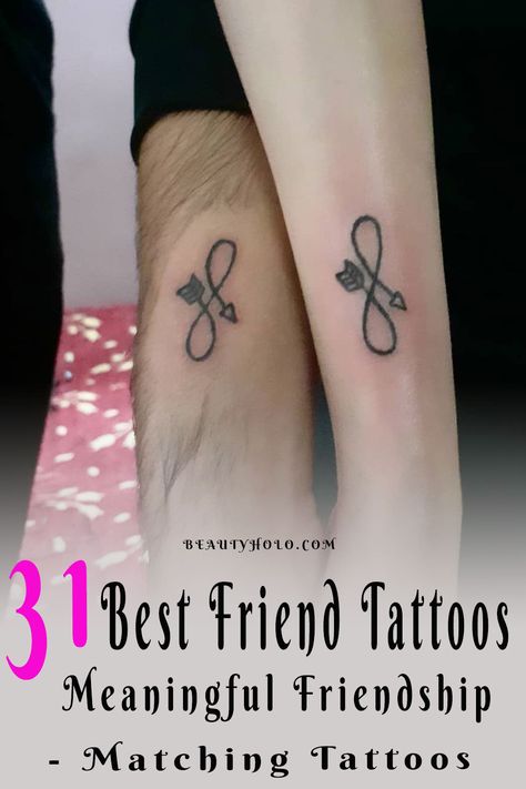 "Best Friend Tattoos Meaningful Friendship | Matching Tattoos" Best friends are supposed to be there for life - make that truth tangible with some permanent ink. No matter where you get the tattoo tatted on, it will still look meaningful and make you cherish your friendship more than ever. If you and your best friend are looking for the perfect way to honor your friendship, it's time to consider getting a matching tattoo. See more ideas check out here: #matchingtattoos #tattooed #tattoos Small Tattoos For Women Friendship, Best Friend Tattoos Meaningful Symbols, Best Friend Tattoos Wrist, Small Meaningful Friendship Tattoos, Girlfriend Tattoos Friends, Eternal Friendship Tattoo, Tattoo Ideas Female Friendship, Best Friend Witchy Tattoos, Tribe Tattoo Friendship