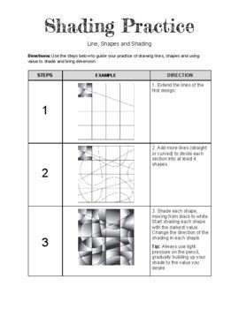 Simple and straightforward practice worksheet for value and shading. It provides step-by-step directions, accompanied by pictured examples for reference.I created this for my high school Art class students, but it can easily be used for middle school or college. Art History Worksheets Middle School, Drawing High School Projects, Teaching Art High School, Crafts For High School Students, Value Art Drawing, Shading Projects, Value Study Reference, High School Art Worksheets, Value Shading