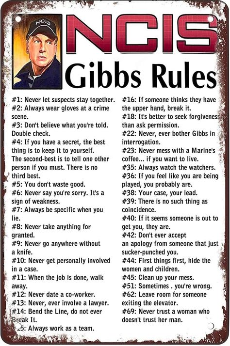 Ncis Gibbs, Ncis Gibbs Rules, Gibbs Rules, Vintage Bakery, Keep It To Yourself, Ncis, True Quotes, Metal Tin, Wall Decoration