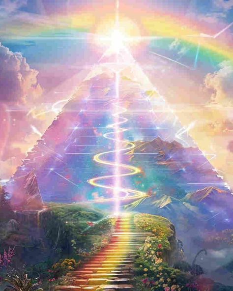 Rainbow Path💐｜original spiritual artwork 🧚🏻original AI art combine with spirituality 👉commercial use unavailable #healingart #spiritualart #spiritualawakenings #spiritualhealing #arthealing #aiartist Spiritual Awakening Art, Amazing Affirmations, Connection Art, Spiritual Art Soul, Spiritual Aesthetic, Awakening Art, White Eagle, Spiritual World, Heaven Art