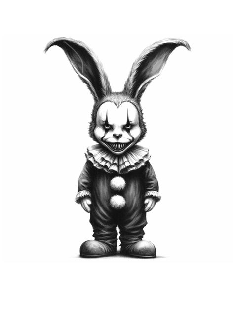 Horror Monsters Concept Art, Evil Bunny Tattoo, Scary Tattoos Dark Art, Gothic Clown Tattoo, Dark Tattoos Creepy Beautiful, Clown Animal Tattoo, Scary Halloween Sketches, Scary Rabbit Tattoo, Scary Rabbit