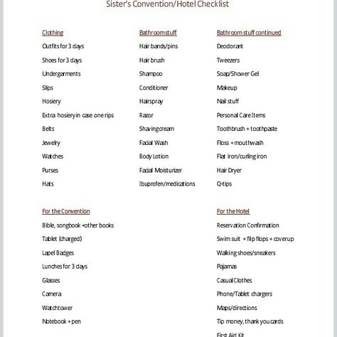 JW Convention/ Hotel Checklist Hotel Checklist, Jw Life, Jw Ministry, Jw Convention, Kingdom Hall, Convention Gifts, Journal Notes, Packing Essentials, Bible Journal Notes